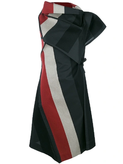 Issey Miyake Asymmetric Striped Layered Dress