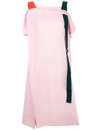 Issey Miyake Asymmetric Contrast Strap Dress In Pink & Purple