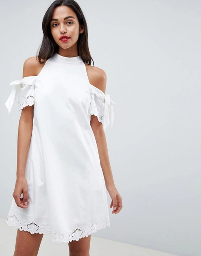 Ted Baker Embroidered Cold Shoulder Dress - White