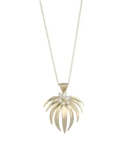 Annette Ferdinandsen Tropical Curled Palm Fan Pearl & 14k Yellow Gold Pendant Necklace