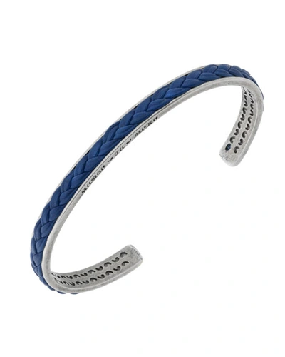 Marco Ta Moko Men's Braided Leather/silver Kick Cuff Bracelet, Blue