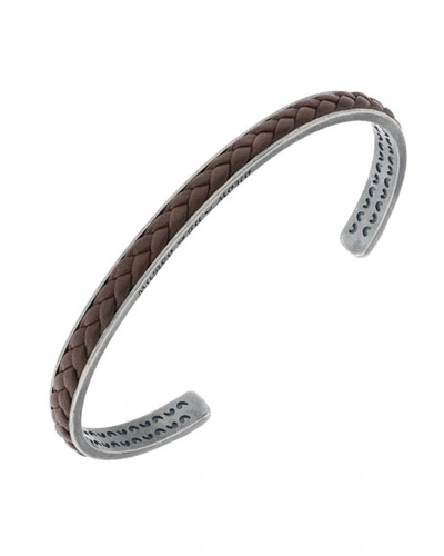 Marco Ta Moko Men's Braided Leather/silver Kick Cuff Bracelet, Brown