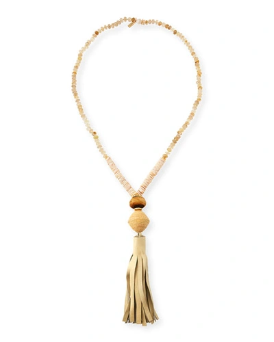 Akola Leather Tassel Pendant Necklace, 38"