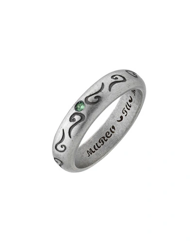 Marco Ta Moko Men's Silver Band Ring With Green Sapphire