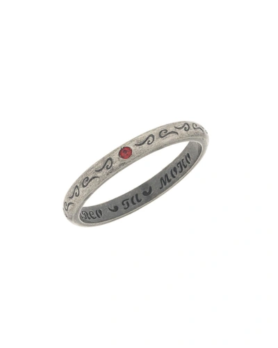 Marco Ta Moko Men's Flat Silver Band Ring With Red Sapphire