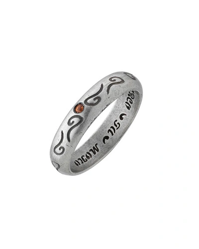 Marco Ta Moko Men's Silver Band Ring With Orange Sapphire