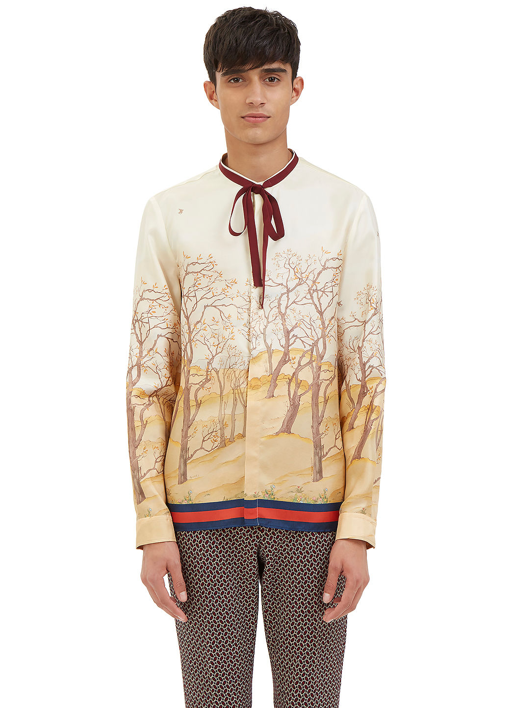 Gucci Men's Scenic Print Silk Shirt In Ivory | ModeSens