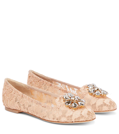 Dolce & Gabbana Slipper In Taormina Lace With Crystals In Blush