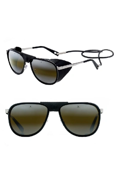 Vuarnet Men's Glacier Xl Sunglasses W/ Removable Leather Side Case In Black/ Silver/ Black