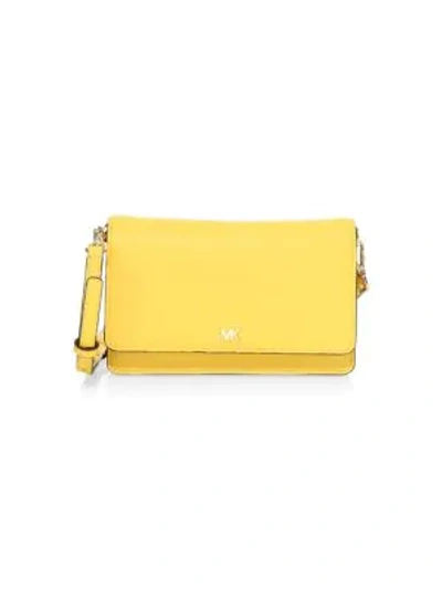 Michael Kors Pebbled Leather Phone Crossbody Bag In Sunflower Yellow/gold