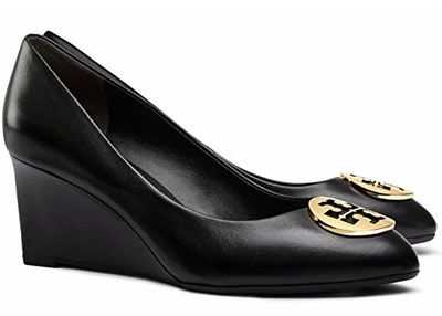 Tory Burch Alice Wedge Leather 65mm Tb Logo In Black | ModeSens