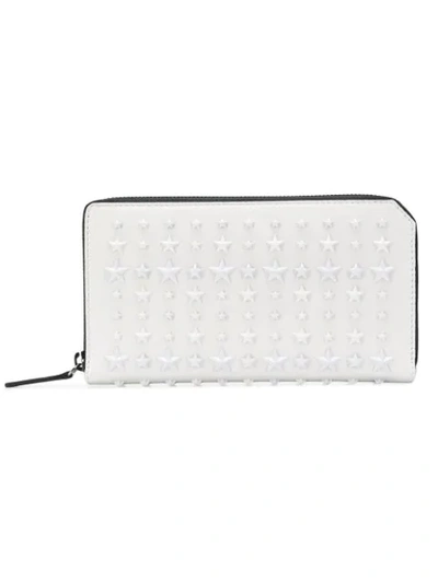 Jimmy Choo Carnaby White Satin Leather Travel Wallet With Mixed Stars