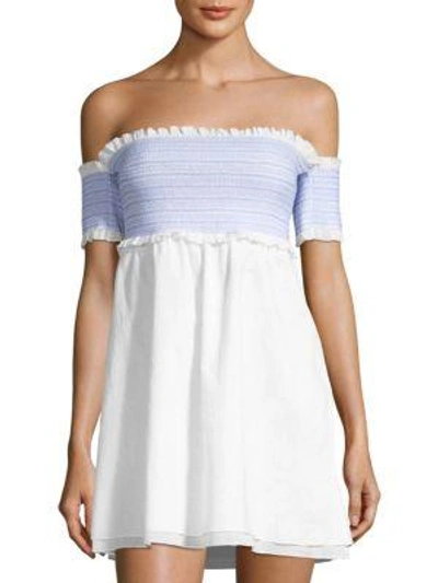 Kisuii Aya Off-the-shoulder Tunic In White Pale Blue