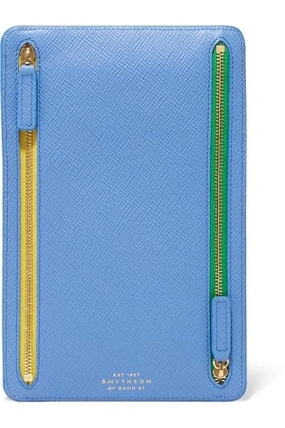 Smythson Panama Textured-leather Wallet In Blue