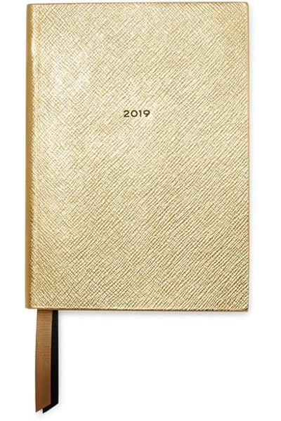 Smythson Soho 2019 Textured-leather Diary In Gold