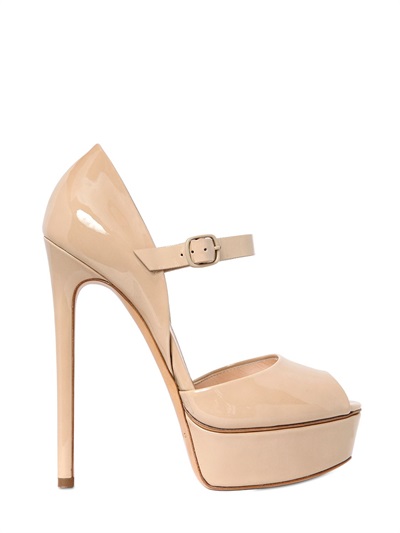 Casadei 140mm Patent Leather Mary Jane Pumps, Beige | ModeSens