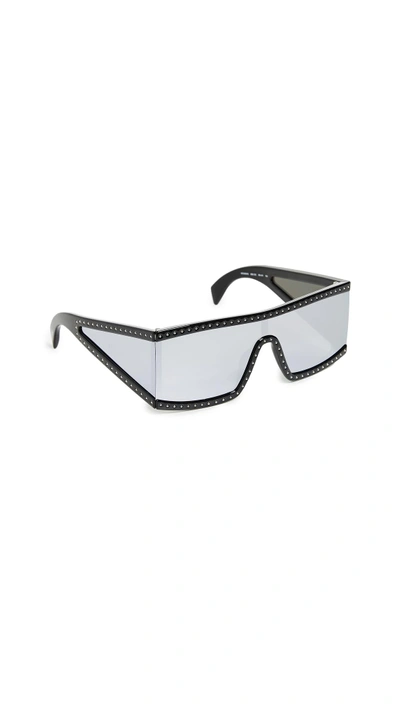 Moschino All Lens Sunglasses In Black Silver/silver Mirror