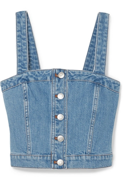 Madewell Denim Button-front Crop Top In Blue