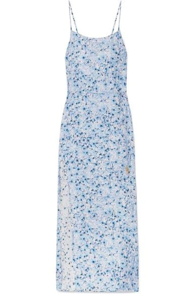 Paloma Blue Murano Floral-print Silk-satin Midi Dress In Sky Blue