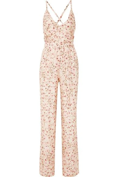Paloma Blue Eclipse Floral-print Silk-satin Jumpsuit In Baby Pink