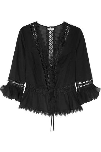 Charo Ruiz Edda Crocheted Lace-paneled Cotton-blend Kaftan In Black