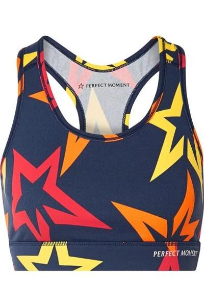 Perfect Moment Starlight Printed Stretch Sports Bra In Navy