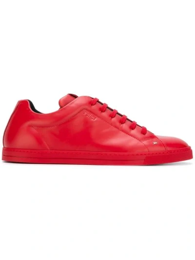 Fendi Face Tennis Leather Trainers In Red