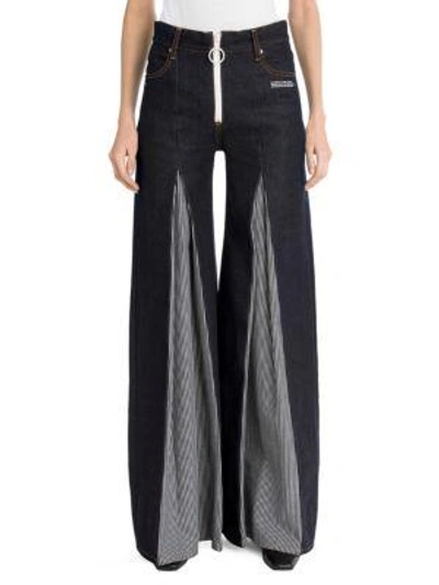 Off-white Pleated Raw Jeans In Dark Blue