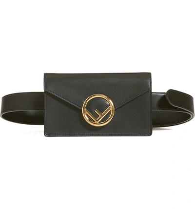 Fendi Liberty F Logo Shiny Calf Belt Bag/fanny Pack With Shoulder Chain In Black