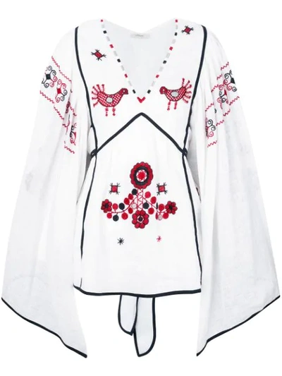 Vita Kin Country Bird And Floral-embroidered Linen Top In White