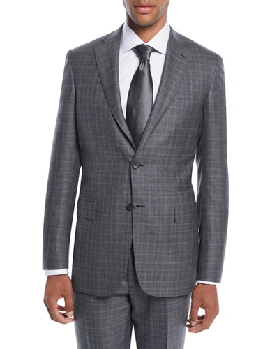 Brioni Men's Plaid Wool-silk Two-piece Suit In Gray