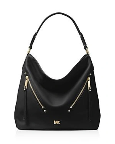 Michael Kors Evie Large Leather Hobo In Black/gold