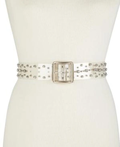 Steve Madden Clear Studded Belt In Clear/silver