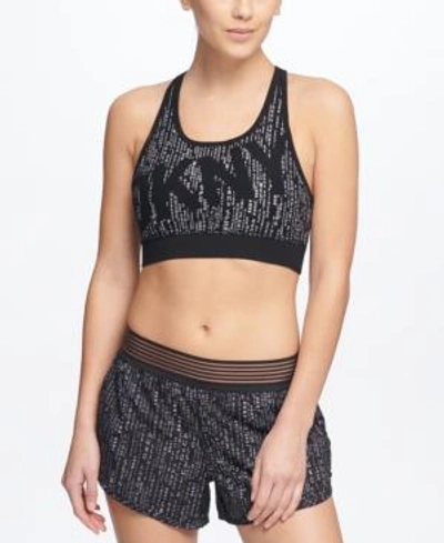 Dkny Sport Printed Cross-back Low-impact Sports Bra In White Combo