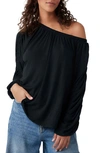 Free People Serenade One Shoulder Long Sleeve T-shirt In Black