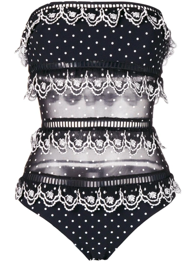 Zimmermann Dot Print Strapless Swimsuit In Black