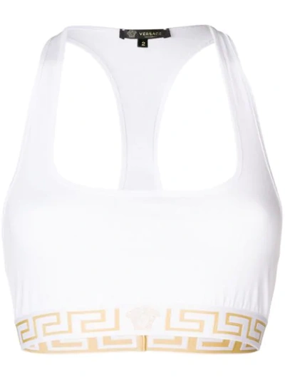 Versace Logo Elastic Trim Sports Bra In White