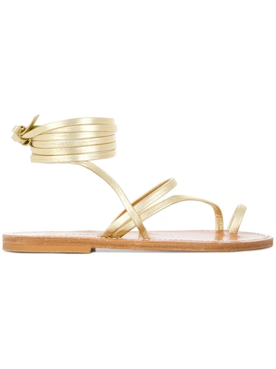 Kjacques Ankle Fastened Flat Sole Summer Sandals In Metallic