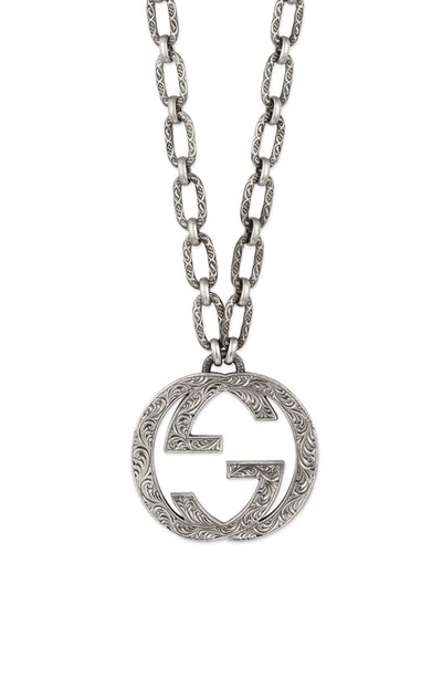 Gucci Gg Logo Pendant Necklace In Sterling Silver