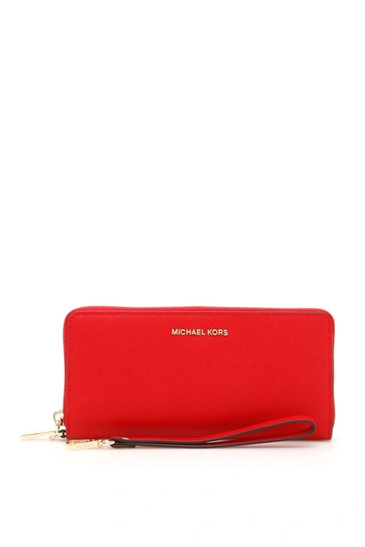Michael Michael Kors Zip-around Wallet In Bright Redrosso