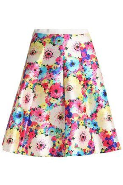 Oscar De La Renta Woman Pleated Floral-print Silk And Cotton-blend Faille Skirt Multicolor