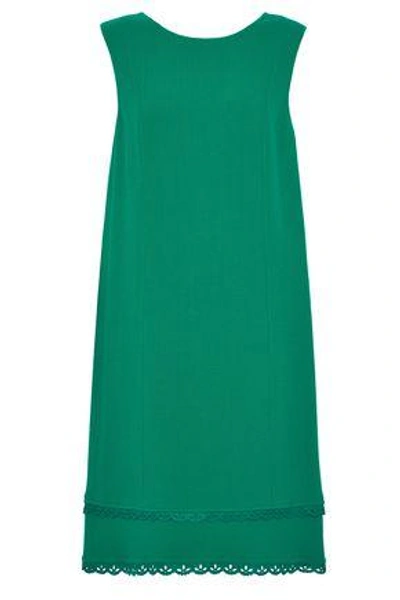 Oscar De La Renta Woman Laser-cut Faux Leather-trimmed Virgin Wool-blend Dress Green