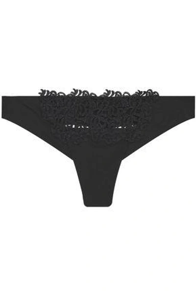 La Perla Woman Stretch-jersey And Guipure Lace Mid-rise Thong Black