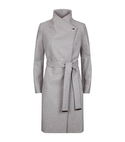 Ted Baker Aurore Long Wrap Coat In Grey Marl | ModeSens