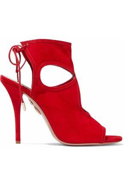 Aquazzura Sexy Thing Cutout Suede Sandals In Red