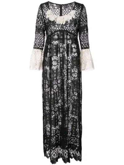Anna Sui Floral Diamond And Medallion Dress In Black