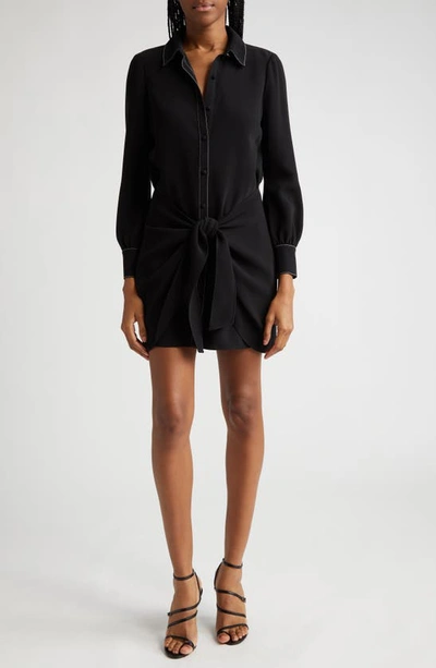 Cinq À Sept Gaby Tie Waist Long Sleeve Shirtdress In Black