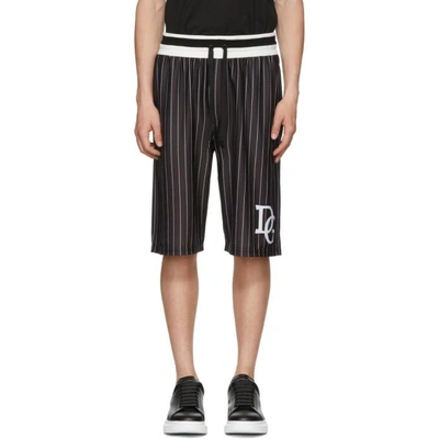Dolce & Gabbana Dolce And Gabbana Black And White Striped Dg Basketball Shorts In Hnhbw Black