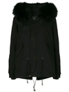 Mr & Mrs Italy Fur Hood Short Parka Coat In Black