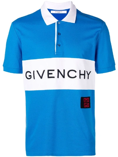Givenchy Slim-fit Logo-embroidered Cotton-piqué Polo Shirt In Blue